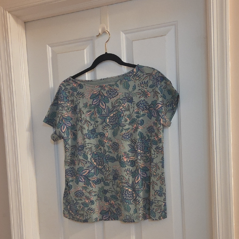J. Jill Green and Pink Short Sleeve Blouse Small Petite
